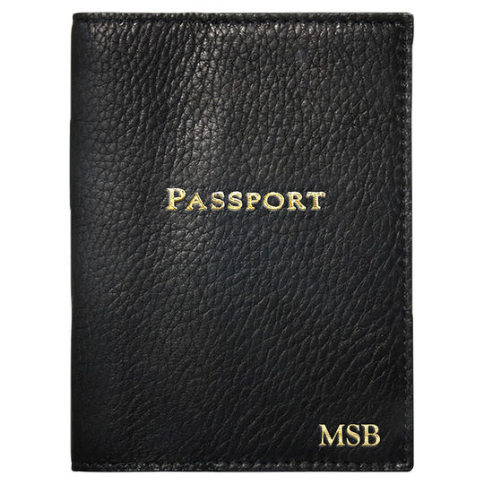 Personalized Black Leather Passport Cover